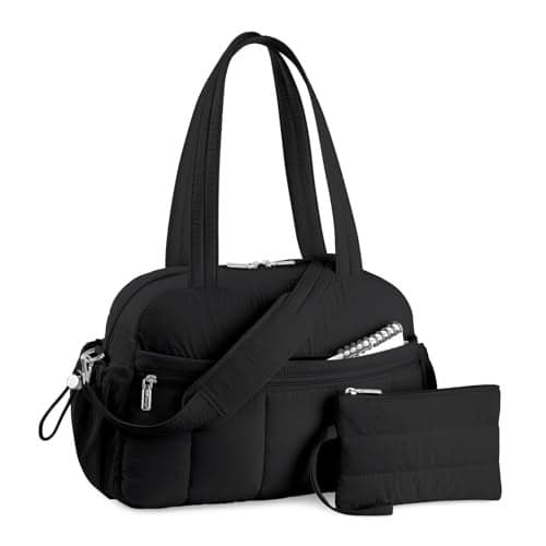 TOPDesign Travel Duffel Bag for Women Puffer Gym Bag Sports Tote with Wet Pocket Carry On Weekender with Luggage Sleeve Black