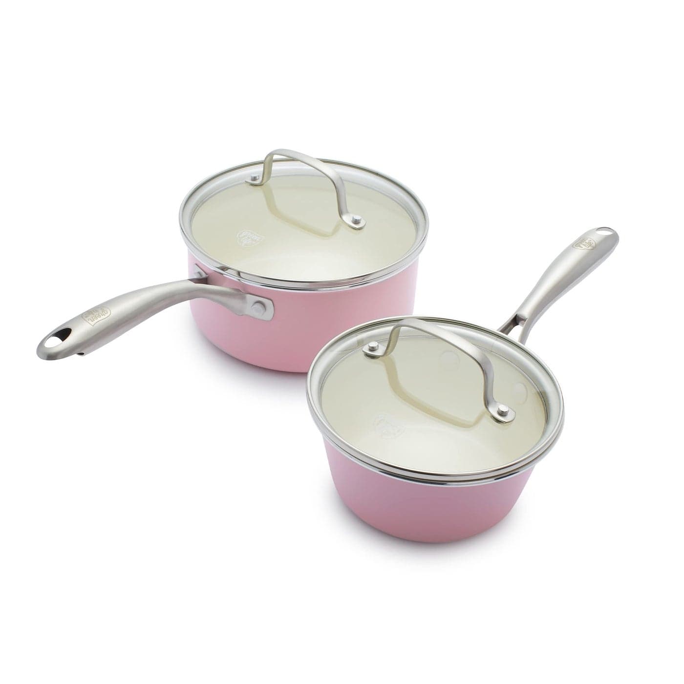 GreenLife Artisan Healthy Ceramic Nonstick 1QT and 2QT Saucepan Pot Set with Lids Stainless Steel Handle Induction PFASFree Dishwasher Safe Oven Safe Pink