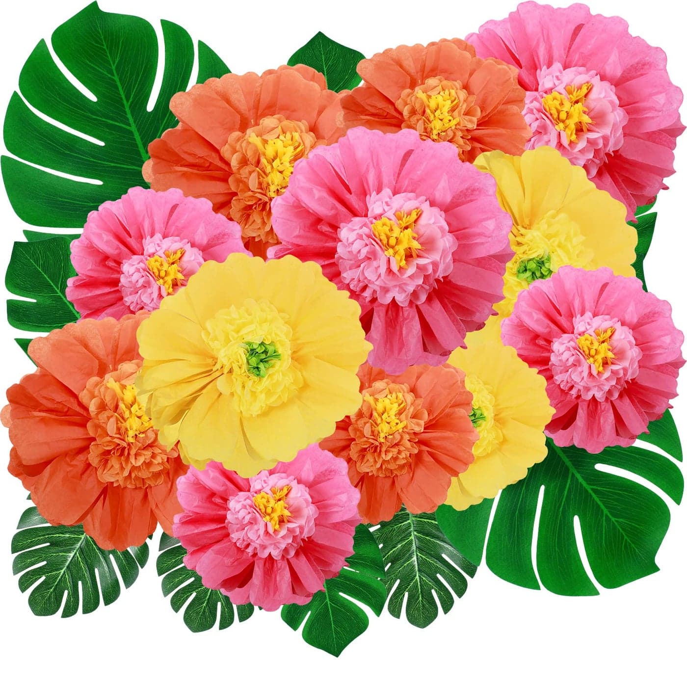 Canlierr 80 Pack Tropical Party Decorations Supplies Large Tissue Paper Hibiscus Flowers Faux Palm Leaves Set for Hawaiian Luau Safari Mexican Fiesta Birthday Parties