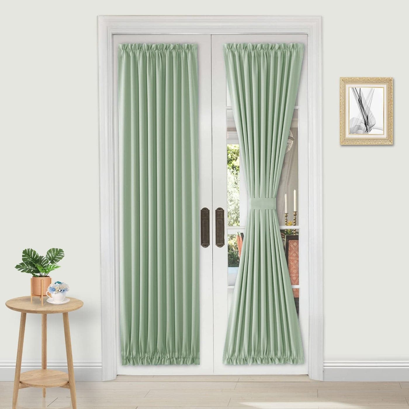 DWCN French Door Curtains Rod Pocket Thermal Blackout Curtain for Doors with Glass Window Kitchen and Patio Doors for Privacy 25 X 72 Inches Long 1 Curtain Panel with Tieback Ivory