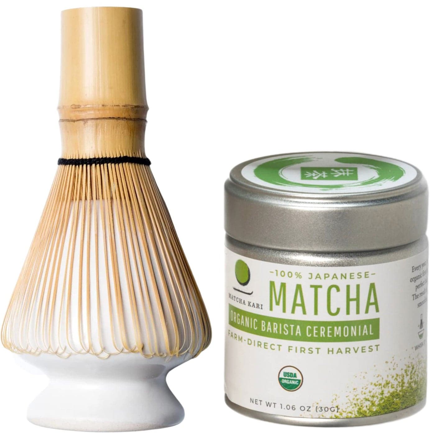 Dr. Weil Matcha Kari Mini Matcha Tea Set - Black- Ceremonial Organic Matcha with Whisk & Holder