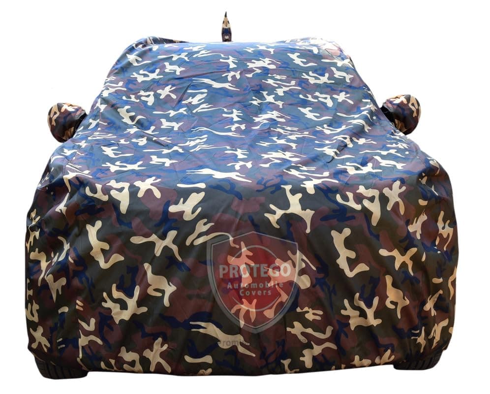 PROTEGO 4x4 Heavy Duty Fabric All Weather Car Cover for Maruti Suzuki S Presso | Dog Proof, 100% Waterproof, Custom Fit, Elastic Grip, 4+ Years Life, Durable, Mirror Pocket | (Army Military)