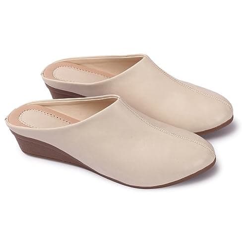 Ladies Hub Women Platform Wedge Heel Slip-On Mule Sandals | Closed Toe Comfort Office Casual Shoes for Girls (Cream, Numeric_5)