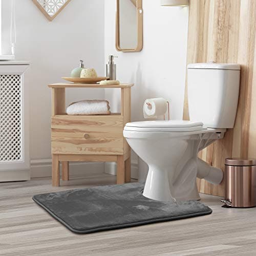 Clara Clark U-Shaped Contour Rug 24" x 19" - Memory Foam Bath Mat, Plush, Cozy, Ultra Soft, Non Slip, Perfect for U-Shaped Toilet Rug, Rugs for Bathroom, Machine Washable, Quick Dry - Dark Grey