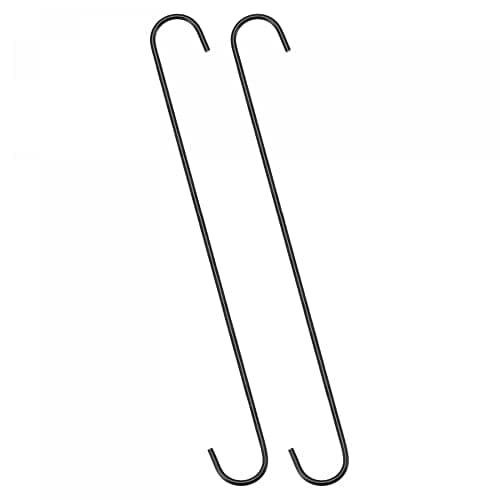 uxcell S Hanging Hooks, 16inch/400mm Extra Long Steel Hanger, Indoor Outdoor Uses for Garden, Bathroom, Closet, Workshop, Kitchen, Black, 2Pcs