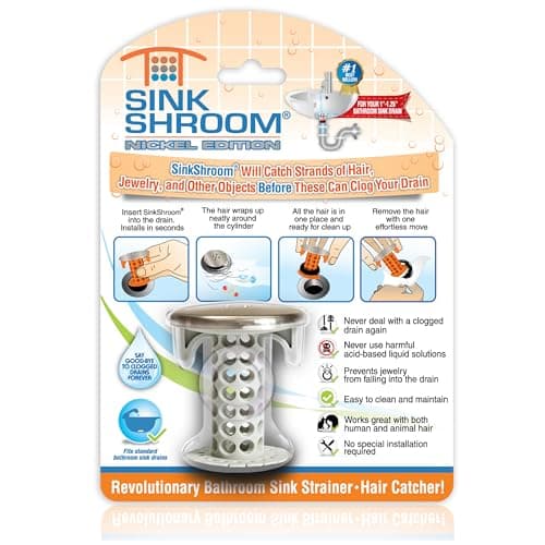 SinkShroom Revolutionary Bathroom Sink Drain Protector Hair Catcher, Strainer, Snare, Nickel Edition