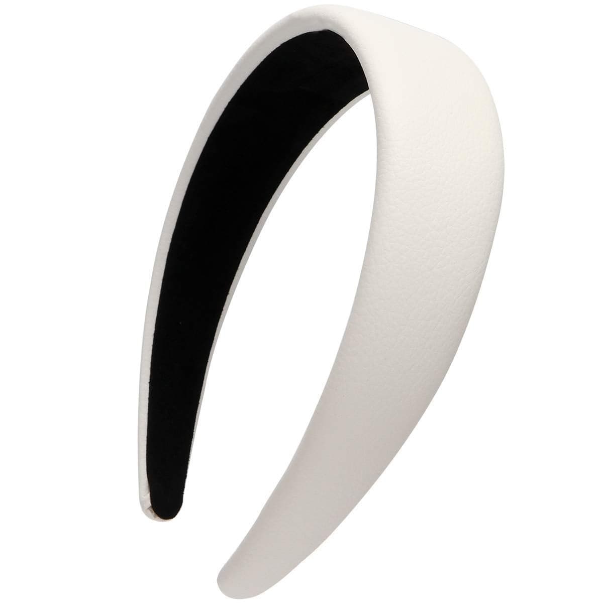 LONEEDY 17 Inch Leather Hard Headband Wide Headband Padded Headband Hairband for Women White