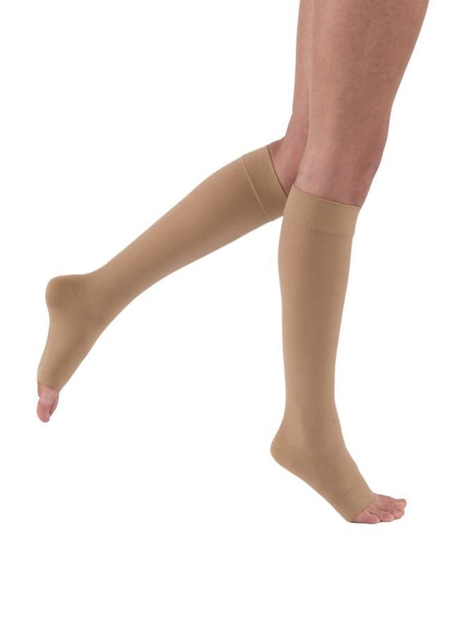 Jobst Relief, Medical Legwear, Open Toe, Firm Compressions Knee High Socks, Medium, Beige, 1 Pair