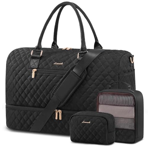 LOVEVOOK Travel Duffle Bag for Women, Weekender Overnight Bag with Shoe Compartment, Carry on Case with Toiletry Kit, Gym Duffel Bag with Wet Pocket, Hospital bags for Labor and Delivery, 3 Pcs Set