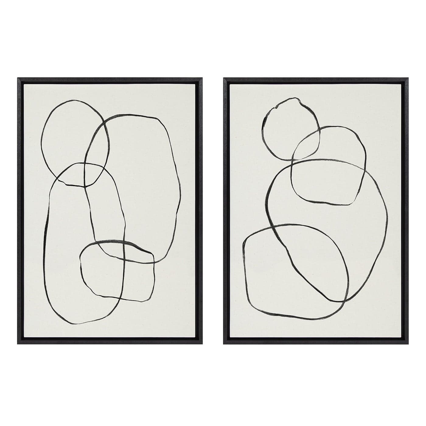 Kate and Laurel Sylvie Modern Circles and Going in Circles Framed Linen Textured Canvas Wall Art Set by Teju Reval of SnazzyHues 2 Piece 23x33 Black Decorative Abstract Art Prints for Wall