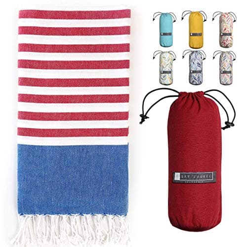 BAY LAUREL Turkish Beach Towel with Travel Bag 39 x 71 Quick Dry Sand Free Lightweight Large Oversized Towels Light