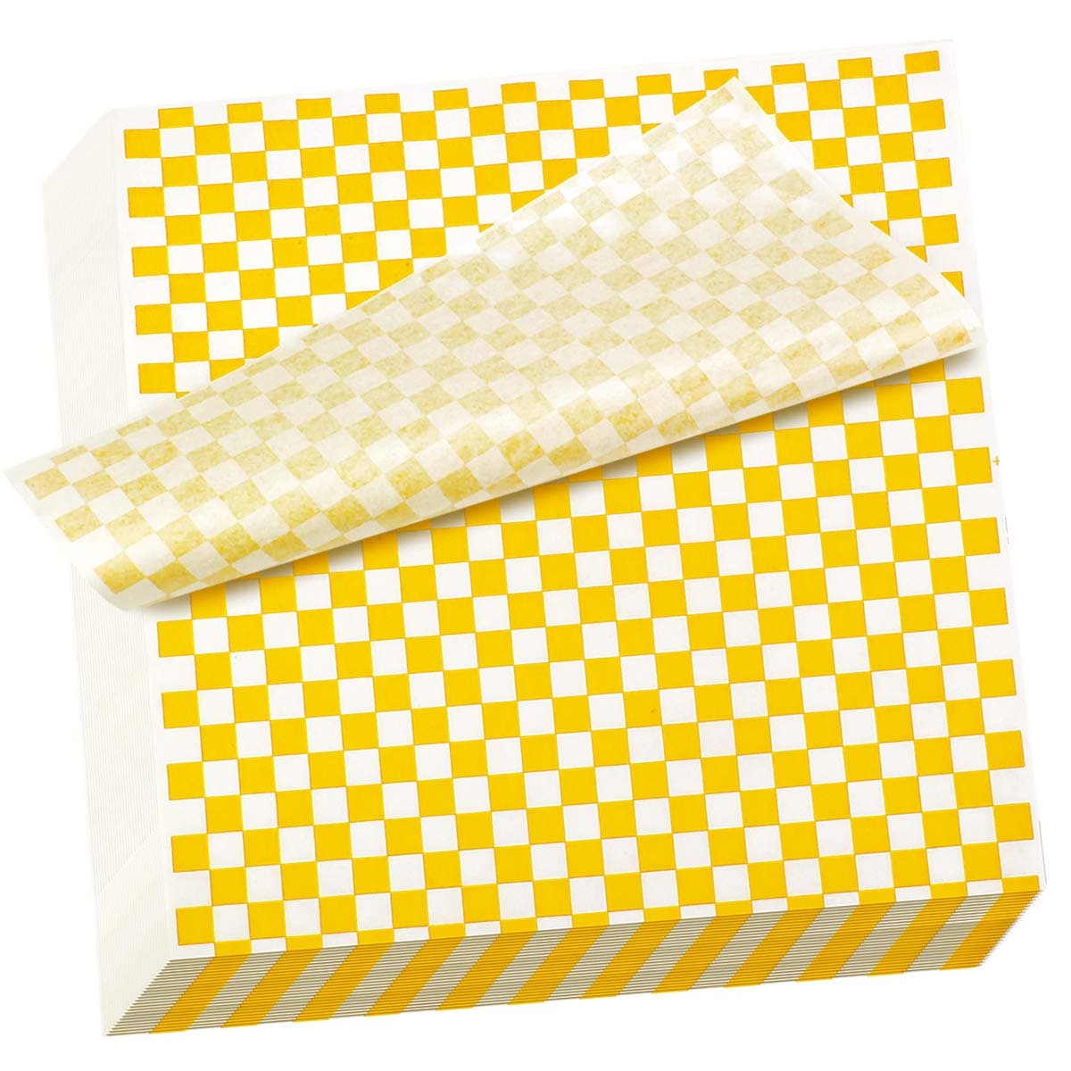 Hslife 100 Sheets Checkered Dry Waxed Deli Paper Sheets Paper Liners for Plastic Food Basket Wrapping Bread and Sandwiches Yellow