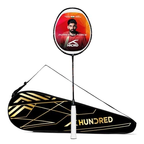 Hundred Carbon Graphite POWERTEK Force Badminton - Black (Strung)