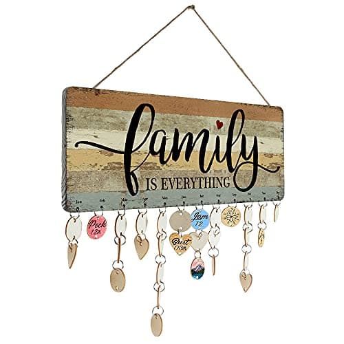 Mom Birthday Gifts Wooden Family Birthday Reminder Calendar Board - Family Is Everything - Wall Hanging Plaque Sign Home Decor DIY Birthday Present