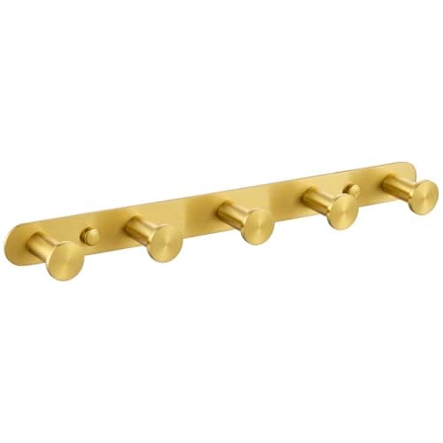 Angle Simple Towel Hook Rack Brushed Gold, SUS304 Stainless Steel Bathroom Hook Rail 5 Hooks, Utility Kitchen Towel Holder, Wall Mount