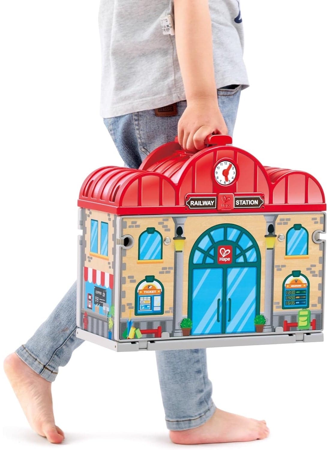 Hape Portable Wooden Train Station Set, Children'S Rails, And Characters, Easy To Carry