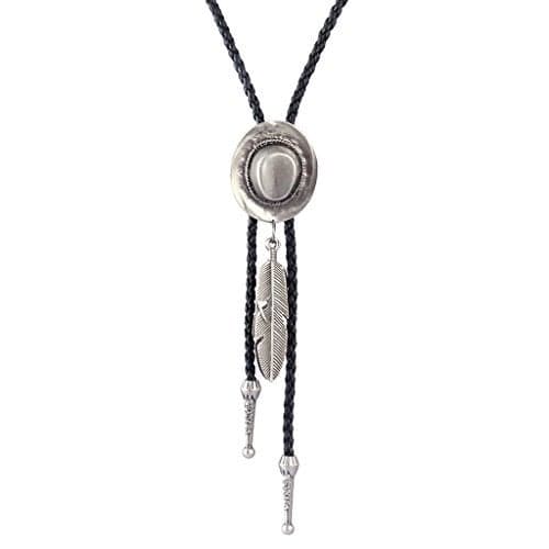 COOLLA Bolo tie- Handmade Hat Feather Western Cowboy Black Vintage Pendant for Women,Men (Silver)