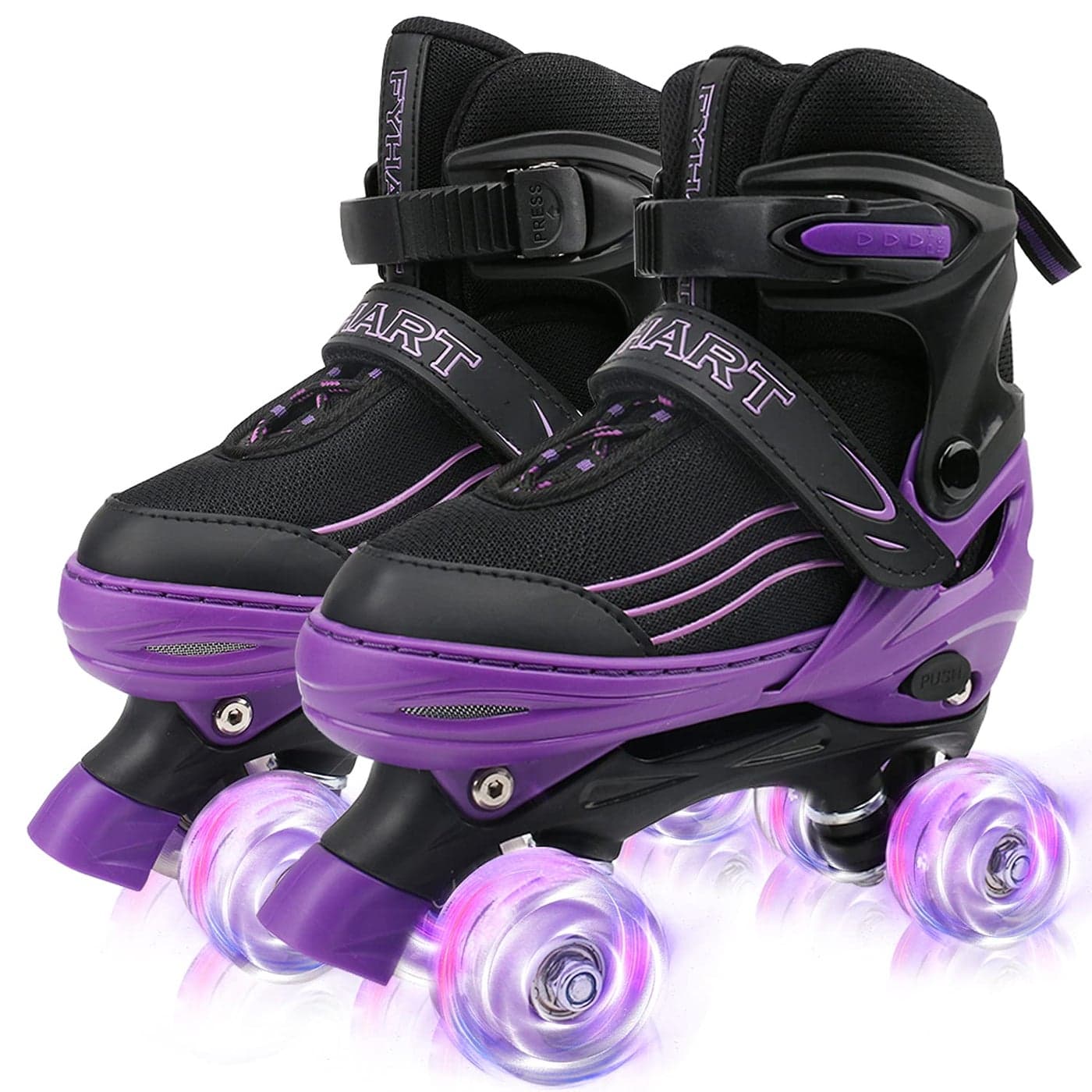 HXWY Kids Roller Skates for Girls Boys Child Beginners Adjustable 4 Sizes Quad Roller Skates for Kids Youth with Light Up Wheels for Sports Black Purple SmallLittle Kid 11J1