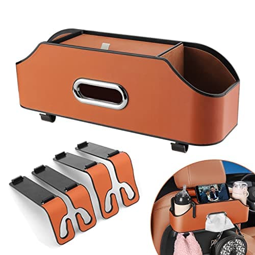 HALOYIVGO Car Seat Back Organizer - Stylish & Functional Storage for Family Adventures - Cup Holders, Tissue Box & Hooks - Perfect for Kids, Road Trips & Travel (Orange)