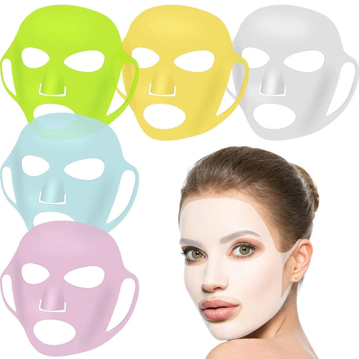 Maitys 5 Pcs Reusable Silicone Facial Mask Sheets for Women Silicone Moisturizing Full Facial Mask Cover Skin Cover Wrap for Sheet Prevent Evaporation Hairdressing Beauty Spa Care ToolChic Colors