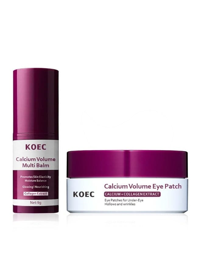 KOEC Calcium Volume Skin Care Set: Multi Balm (9g) + Eye Patch (60pcs) with Collagen Extract, Promotes Elasticity & Moisture Balance, Fills Under-Eye Hollows & Wrinkles, All Skin Types