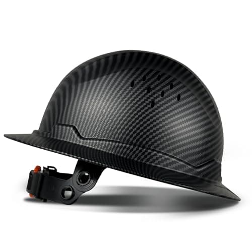 SAFEBUILDER Full Brim Carbon Fiber Pattern Hard Hat, Adjustable and Comfortable hardhats ANSI Ratchet Durable Hardhat Construction & Industrial (Matte Black Hat)