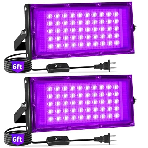 YAYIT 50W Black Lights with Switch+Plug, IP66 Waterproof, LED Blacklight Flood Light for Glow Party, Halloween, Bedroom, Fluorescent Poster, Body Paint, 2 Pack