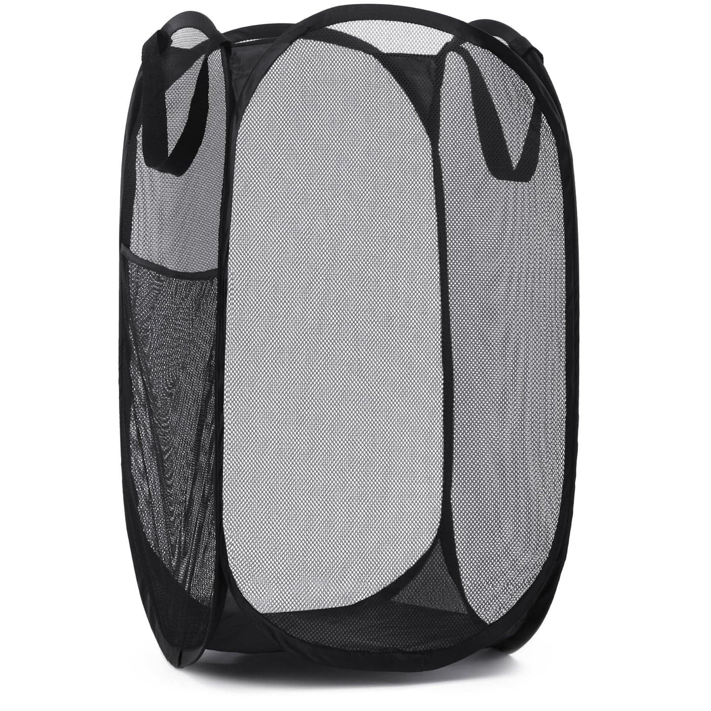 Handy Laundry Collapsible Mesh Pop Up Hamper with Wide Opening and Side Pocket Breathable Sturdy Foldable and SpaceSaving Design for Clothes and Storage Black