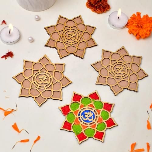 Rangoli Making Tools Kit, Rangoli Template for Diwali Decor, Reusable Poratable Floating Rangoli Waterproof Rangoli Templete, Diwali Decoration Item for Home Office (Set of 4)