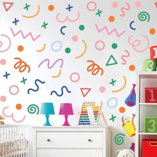 CharmFlo 200 Pcs Geometric Wall Stickers Irregular LinesTrianglesDots 10 Sheet Waterproof Removable Decals for Kids Room Classroom Nursery Home Decor MultiColor DIY Art Decoration