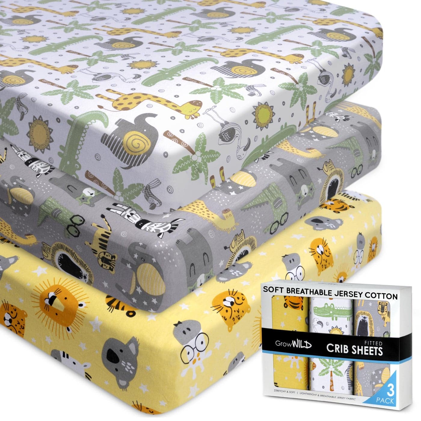 Fitted Nautical Crib Sheets 3 Pack by GROW WILD Jersey Knit Cotton Crib Sheet for Boys Toddler Bed Mattress Baby Boy Crib Bedding Set 52 x 28 x 9 Crib Sheets Safari Animals