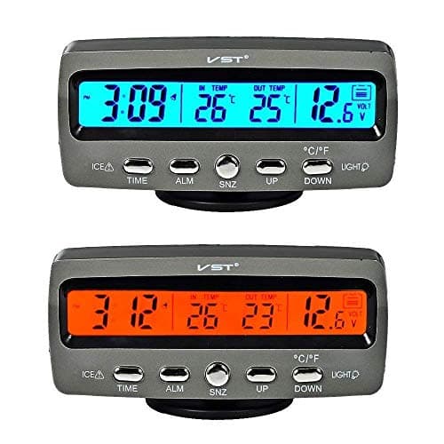 1pcs 12V Car Thermometer Digital LCD Display Multiple Function Rainproof Car Digital with Clock Voltmeter Thermometer Calendar Function Luminous