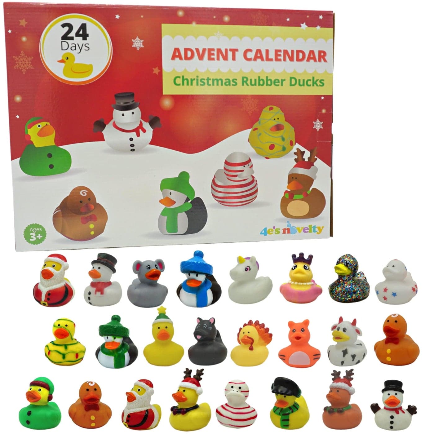 4Es Novelty Christmas Advent Calendar 2025 Kids with Christmas Rubber Ducks for Toddlers 24 Days Christmas Countdown Calendar Toy Gifts for Boys Girls Jeep Ducks