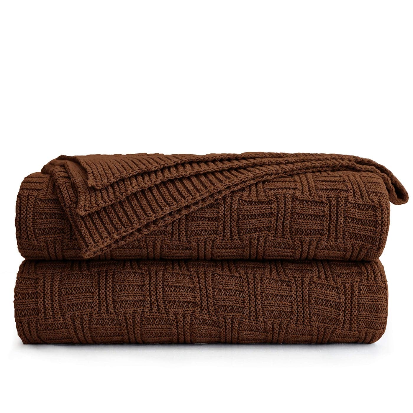Large Dark Brown Cotton Knit Throw Blanket for Couch Sofa Bed Home Decorative Soft Cozy Sweater Woven Fall Cable Knitted Blankets 34 pounds 60 x 80 Inch