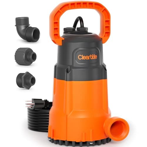 Cleartide Submersible Utility Water Pump, 1/2 HP 3060 GPH, Thermoplastic Portable Plug & Work, Ideal for Pool, Flooded Basement, Hot Tub, Pond & Garden Draining, Debris-Handling up to 3/8", 10 FT Cord