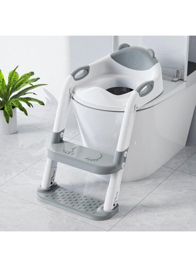 SKYROKU Toilet Potty Training Seat with Step Stool Ladder, Toddler Potty Seat for Kids and Toddler Boys Girls, Splash Guard and Safety Handles(Grey)