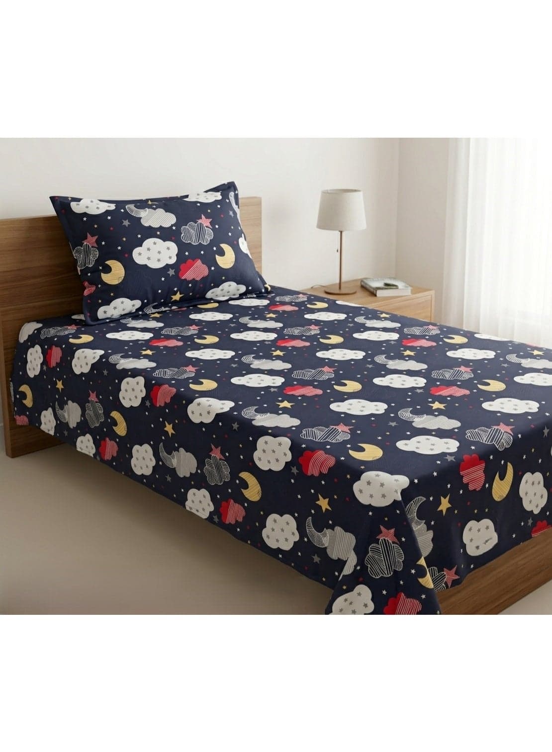 2-Piece Printed Cotton Bedsheet Set Single Size 180 TC – Premium Soft Flat Sheet with 1 Pillowcase