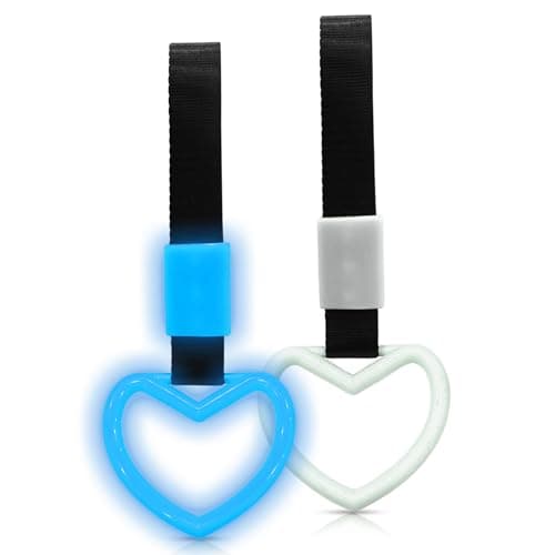 2 Pcs Heart Shaped Car Handle Strap Drift Charm Rear Bumper Warning Ring Decor for Car Interior Exterior Subway Bus Handle Accessory Cute Heart Car Decor Gift for Women Men Luminous Blue