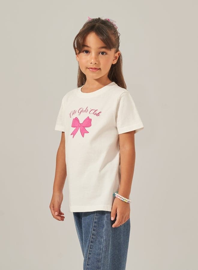 Styli Bow Graphic Print Short Sleeve T-Shirt