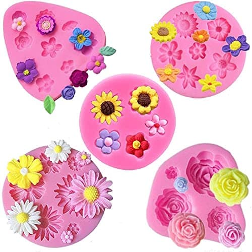 Jubilant Silicone Fondant Cake Molds Daisy Rose Chrysanthemum Flower Candy Choclate Mold for Soap Crafting Projects and Cake Decoration (Color: Pink), 8 x 7 x 1.2 Centimeters