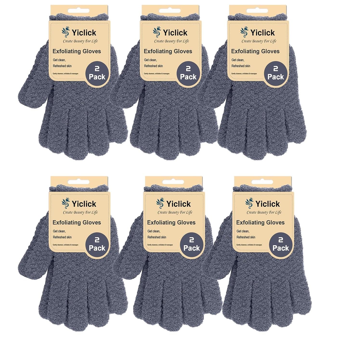 Yiclick 6Pairs Heavy Exfoliating GlovesBody Scrub Exfoliator for Dead Skin RemoverExfoliating Body Scrubber for Bath Shower ExfoliationExfoliate Sponge Loofah Washcloth Mitt Men Women