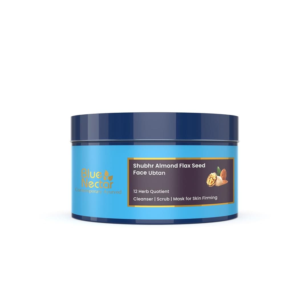 Blue Nectar Almond Ubtan Powder Face Pack for AntiAging and Firming Natural Exfoliator for Face with Multani Mitti Powder 35 Oz 12 Herbs