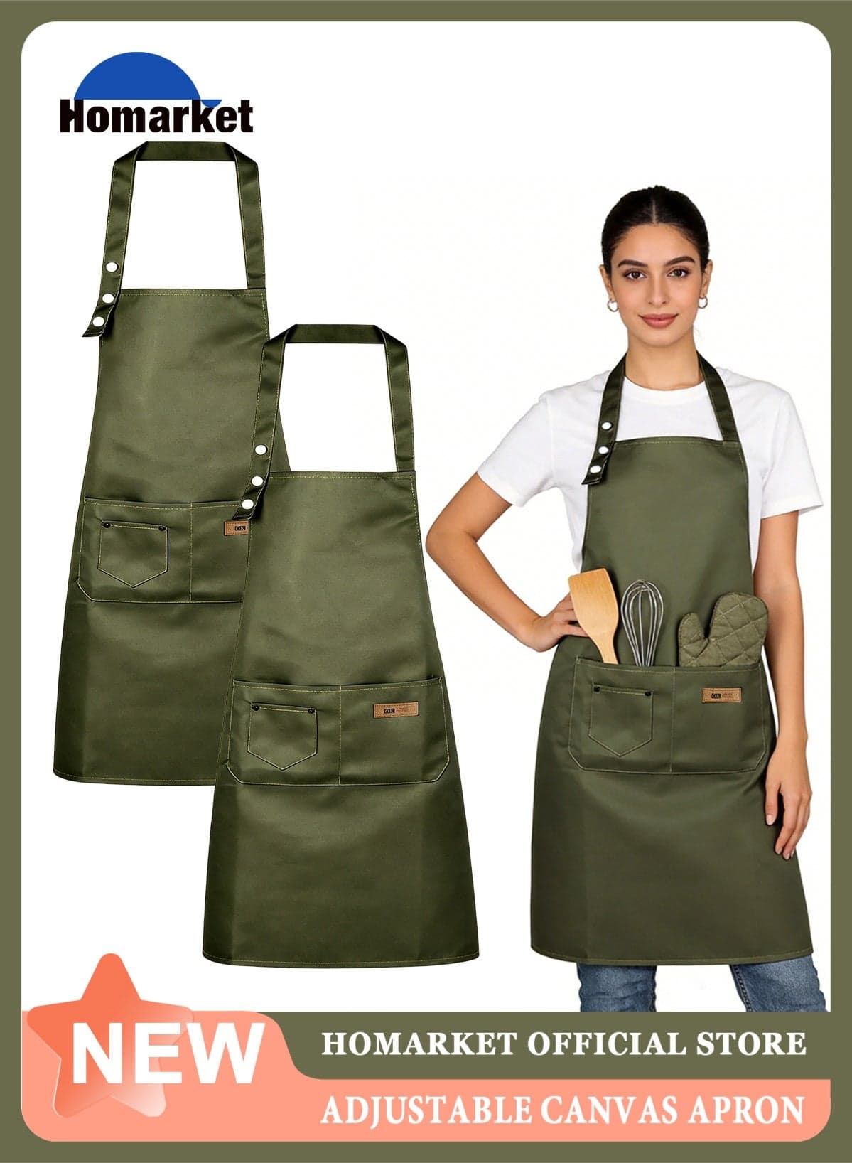 2 Pack Bib Apron, Adjustable with 2 Pockets, Water and Oil Resistant, Cooking Kitchen Chef Apron for Women Men