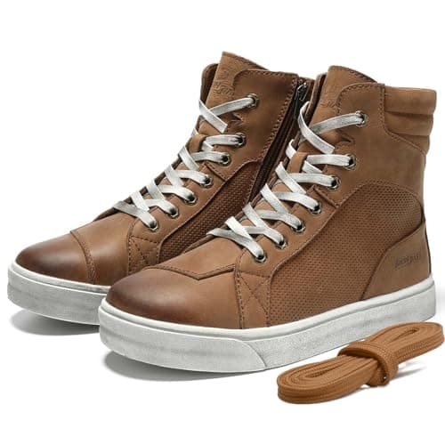 BORLENI Cowhide Leather Motorcycle Breathable Riding Shoes - Casual Outdoor Street Motorcycle Boots for Men