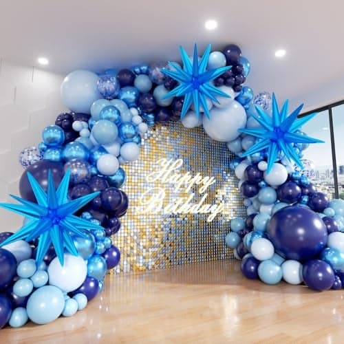 ADOINBY Blue Balloon Arch Kit 152Pcs Chrome Macaron Navy Blue Balloons and Stars Balloon Garland kit Different Size Balloons Kit for Men Birthday Graduation Baby Shower Anniversary Party Decorations