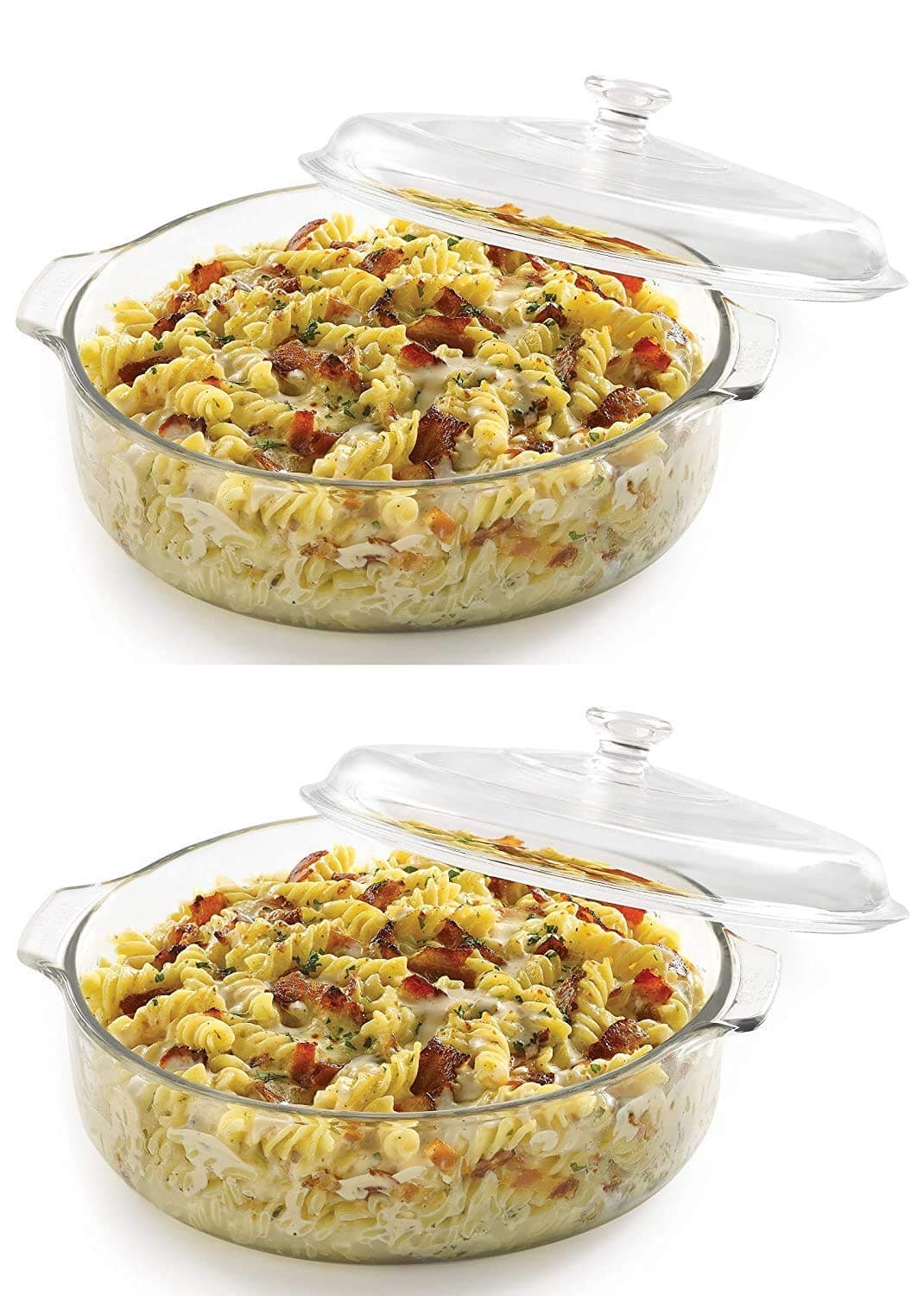 Diablos Borosilicate Glass Serving Bowl Set with Glass Lid 1 Liter Microwave Oven Safe | Heat and Cold Proof Rice Bowl for Cooking, Serving, Storing, and Reheating | 100% Tempered Glass ((Pack of 2))