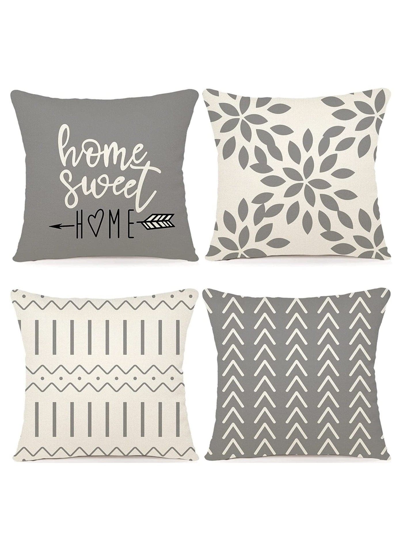Pillow Covers 18x18 Set of 4, Modern Sofa Throw Cover, Decorative Outdoor Linen Fabric Case for Couch Bed Car 45x45cm (Gray, 18x18,Set 4)