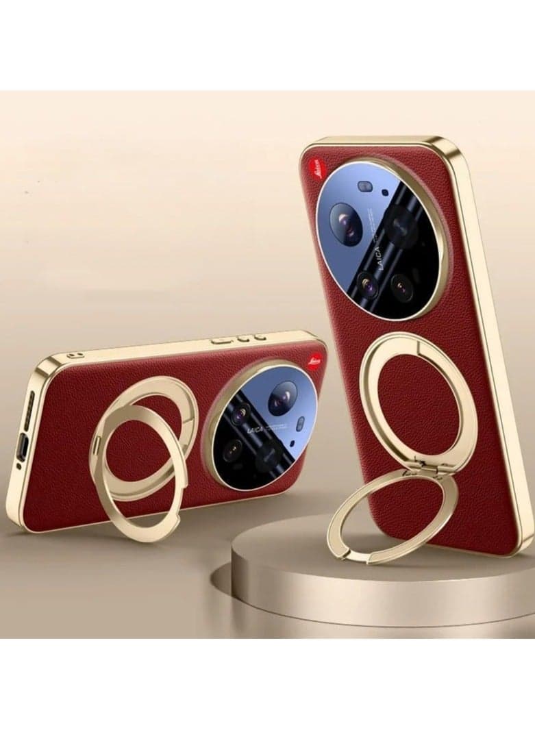 Leather Case Compatible with Xiaomi 17 Ultra 5G Features 360° Rotating Stand + Lens Protector + Wireless Charging Four-Corner Airbag Design for Shock and Drop Protection