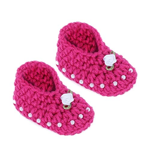 Prapti Handicrafts Crochet Woolen Newborn Baby Booties for Size 0-6 Months (pink pearl)