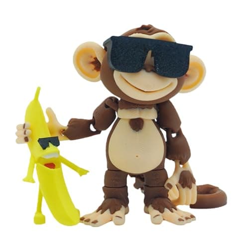 Xonery 3D Printed Monkey Kids Toy Articulated Animal Figurine Executive Desk Toys Festive Holiday Desk DecorValentines Day GiftsMini Play OrnamentParty FavorsBanana Brown